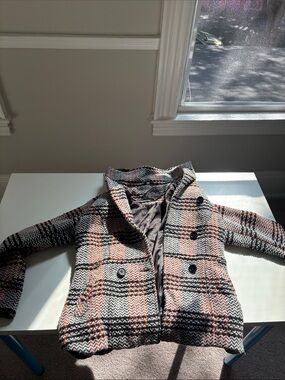 Jou Jou Black, White & Pink Plaid Double-Breasted Blazer